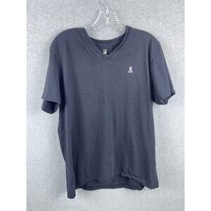 Psycho Bunny Shirt Men's 5‎ L Gray Short Sleeve Tee V Neck Embroidered Logo